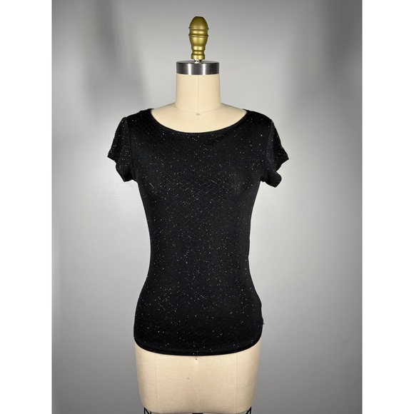 Vintage Tops - Vintage Y2K Stretchy Glittery Top Small Black Sparkle Whimsigoth 90s Onyx Nite